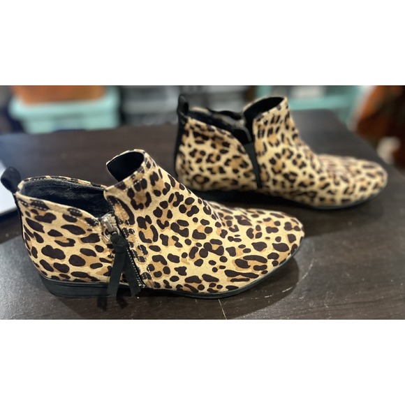 Dr Scholls Rate Zip Up Ankle Boots Leopard Print Tan Black Women's Size 8.5 EUC - Picture 1 of 7